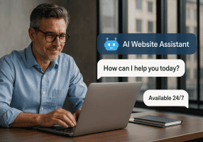 Customer at a laptop with a web assistant