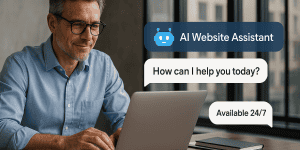 Customer at a laptop with a web assistant